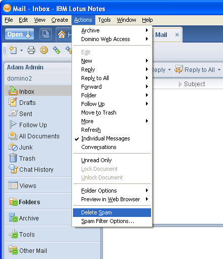 Menu entry 'Delete Spam'