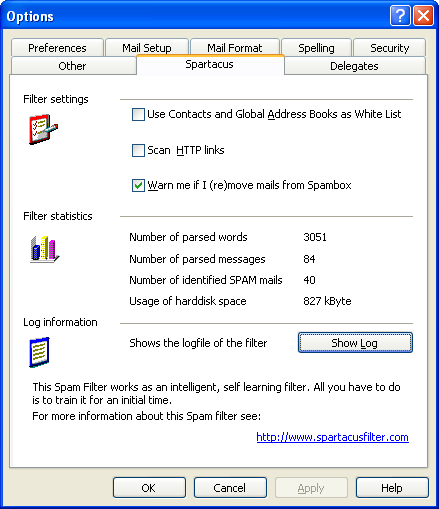 SpartacusFilter Options Dialog
